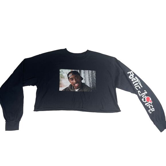 BioWorld Poetic Justice Cropped T-Shirt Size L See Photo Long Sleeve Logo Cotton - Picture 1 of 9